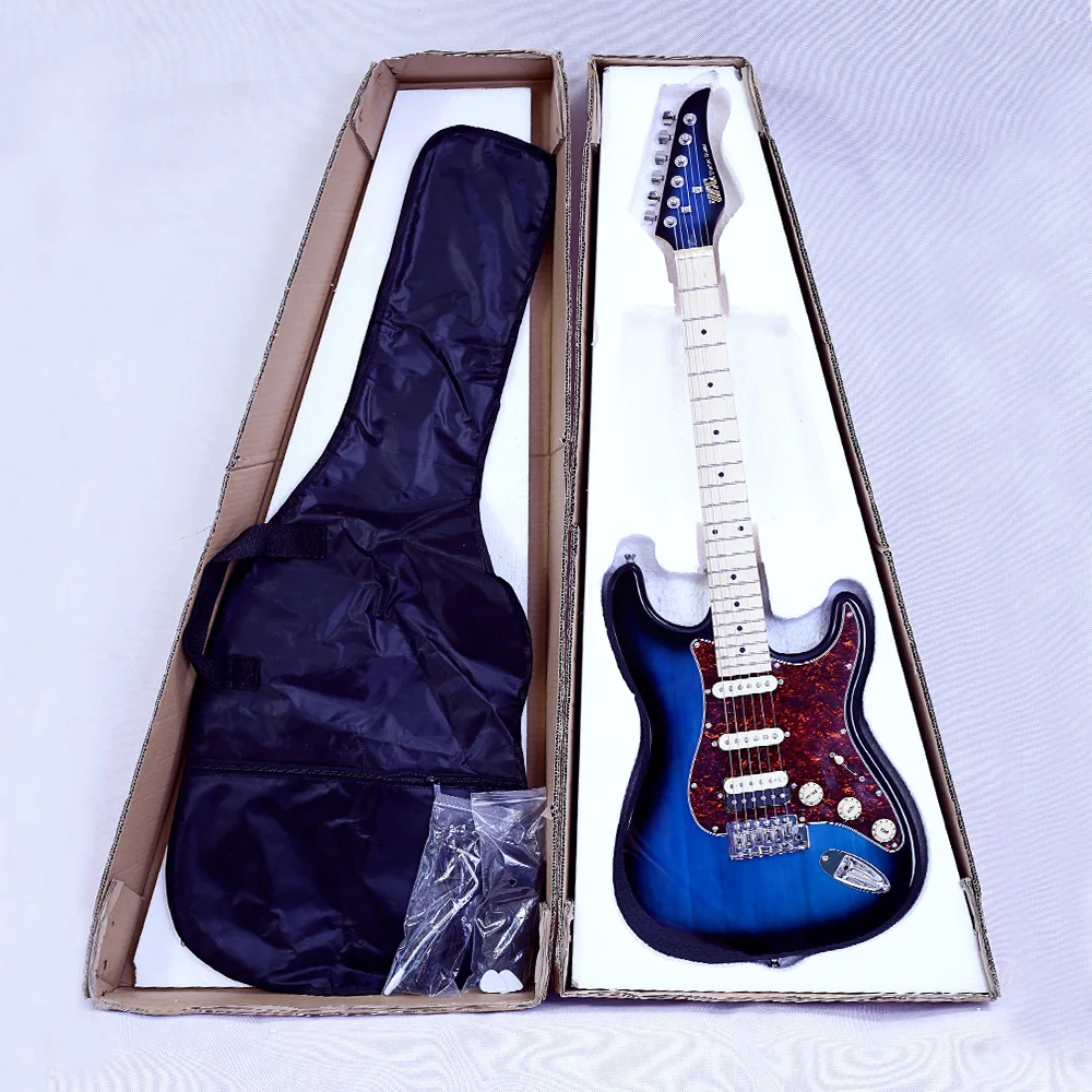 ZLG 6string ST electric guitar black turn blueWholesale guitar basswood body maple neck alnico pick up OEMguitar Korean hardware