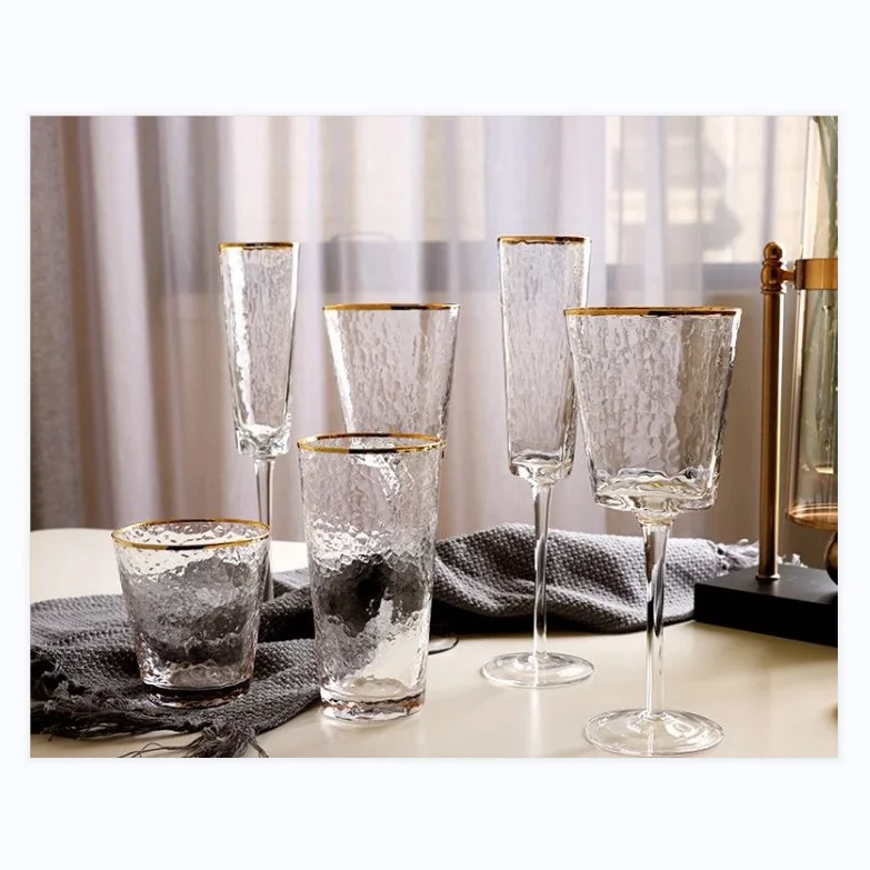 SJB024 Nordic vintage crystal red wine glass hammered texture pattern champagne cup set