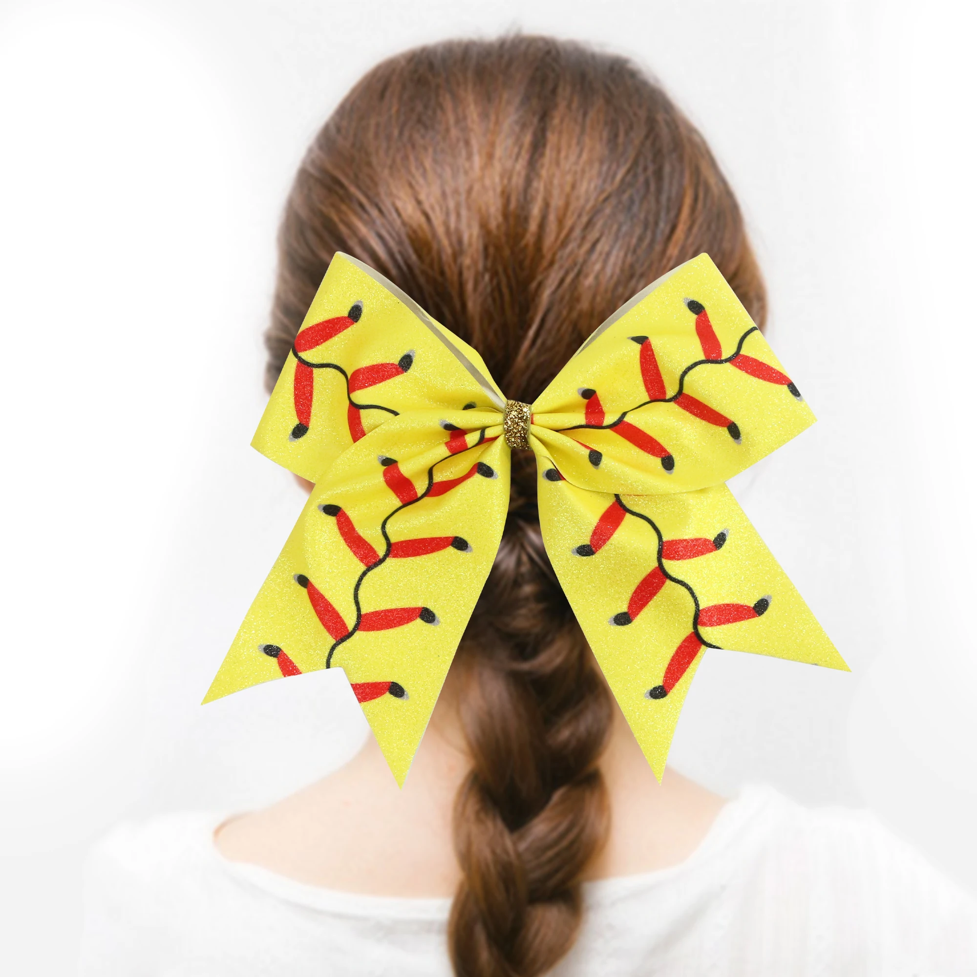 Huihuang Customize Grosgrain Ribbon Cheerleading Bows Elastic Hair Tie Bands for Teen Girl Softball Baseball Competition