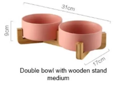 Good Quality Ceramic Cat Bowl with Wood Stand Pet Bowl For Dog And Cat