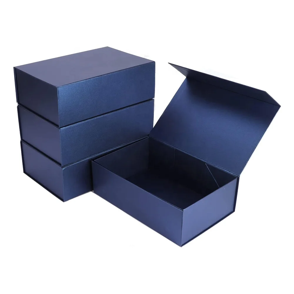 custom Blue luxury cardboard jewelry wedding christmas folding Gift paper Boxes packaging with Magnetic Lids for present