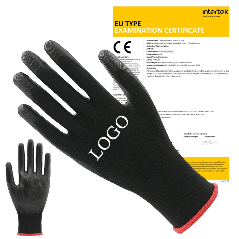 ENTE SAFETY Industry Polyester Lining Knitted Gloves PU Coating Anti-Slip Breathable Construction EN388 4141X Work Gloves