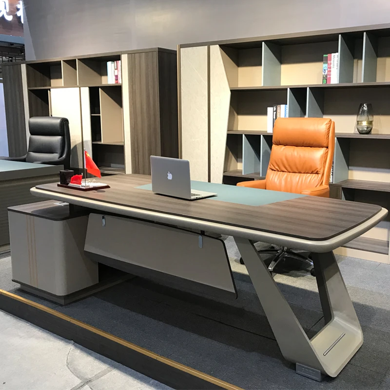 High End Boss Table L Shape Office Table CEO Desk With Solid Metal Frame