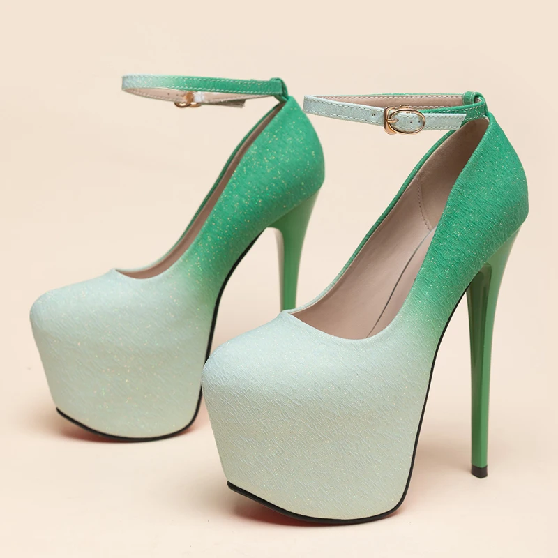 Spring Fashion Mixed Colors Ankle Buckle Strap Platform Pumps Lady Sexy Nightclub Fetish Super High Heel Party Stripper Shoe