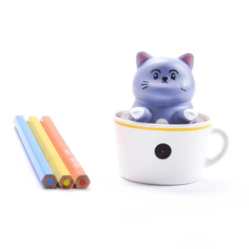 
kids cat cup factory wholesale custom plastic stainless steel manual pencil sharpener 
