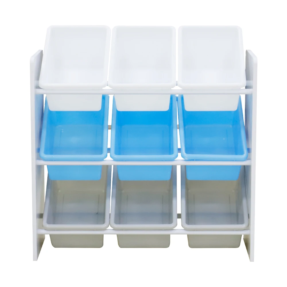 Custom Design 3 Tier 9 Plastic Bins Cute baby Children Kids Wooden Toy Storage Organizer rack, kids toys organizer shelf