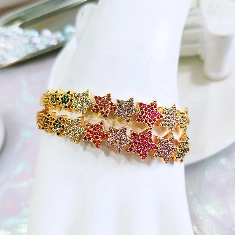 Foxi fashion jewelry bracelets bangles handmade rainbow cz gold stars bangle bracelets women