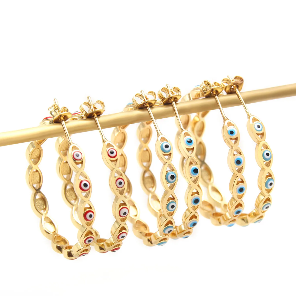 Personality 18K Gold Plated Copper Earrings Colorful Circle Enamel Turkey Eye Hoop Earring Women Luxury Jewelry Accessories