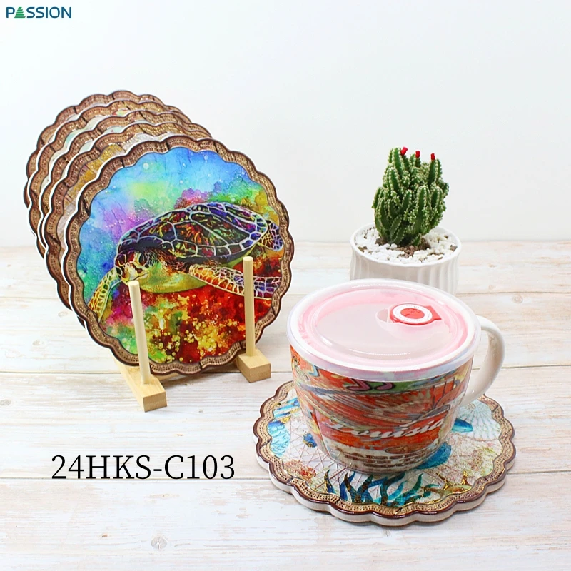 Restaurant Personalized Logo  Bowl Ceramic Trivet Dinner Plate Wholesale Lace Circle 20 Petals with Cork Backing