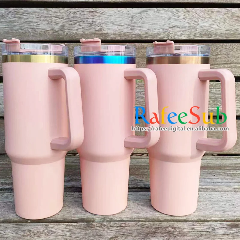 USA Warehouse 40oz 40 oz Powder Coated Black White Cream Laser Engraved Etch to Gold Plated Base Stainless Steel Tumbler Cup