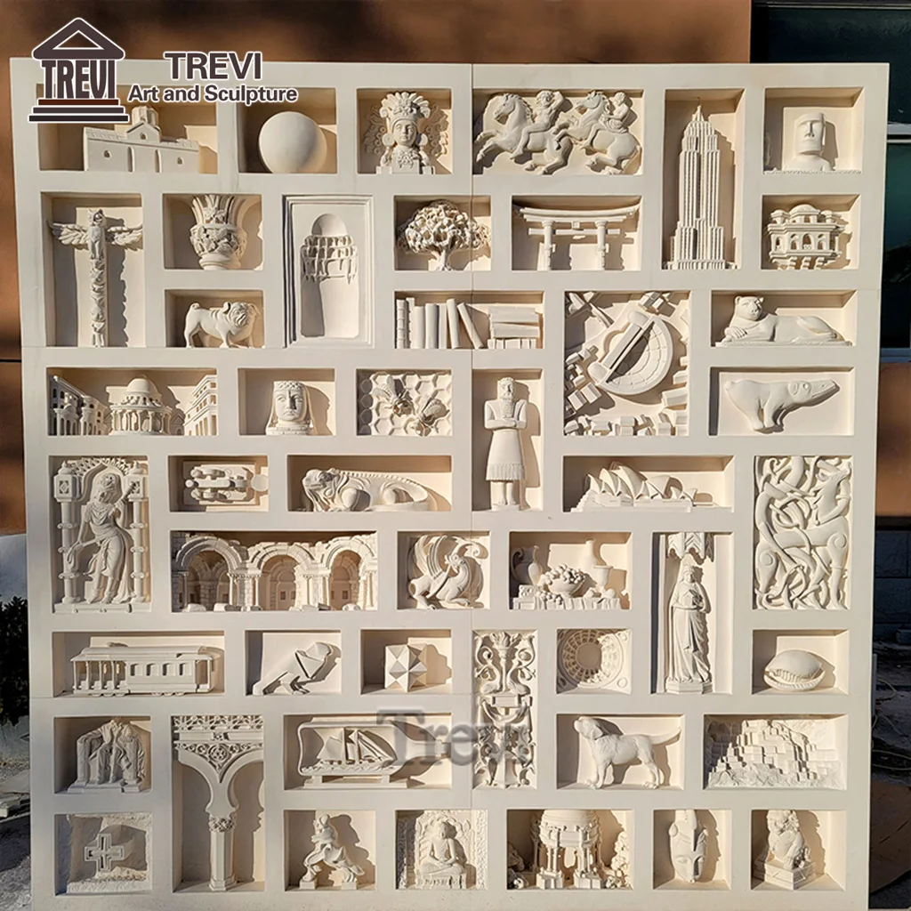 Pure Hand Carved High End Marble Wall Stone Relief Sculpture