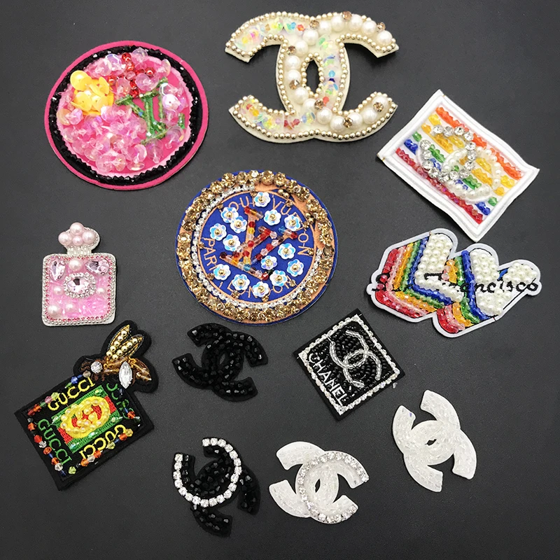 Heavy handmade nail bead brand LOGO double C perfume bottle, clothing, hat, shoes, decoration accessories, patch patch.