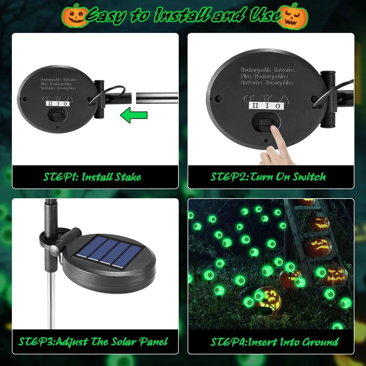 Halloween Eyeball Lights Solar Power Firefly Garden Lawn Lamp Outdoor Swaying Light