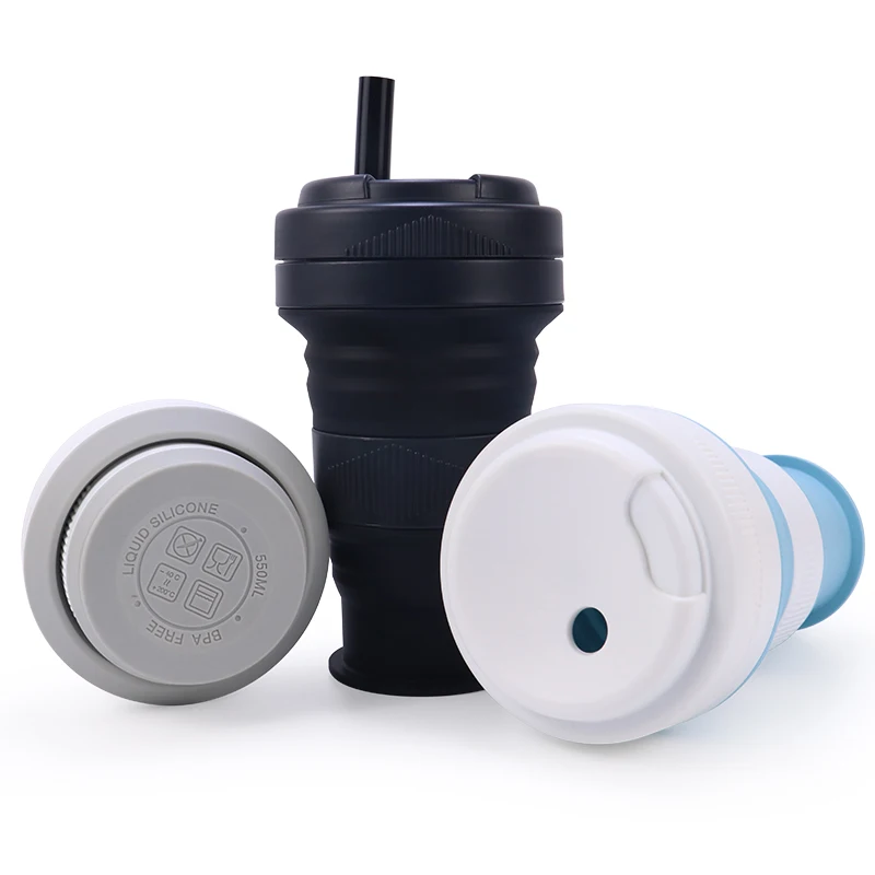 Customize Portable Collapsible Folding Coffee Cup Mug To Go Travel Foldable Silicon Cup Flexible Silicone Ice Water Bottles