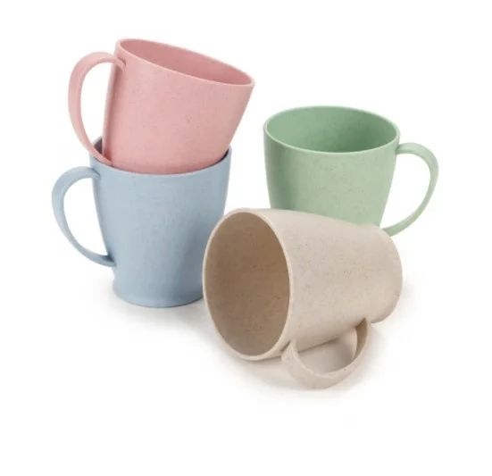TD1 Reusable Wheat Straw Mug Drink Cup BPA FREE Tumbler Cup Handle Coffee Mug