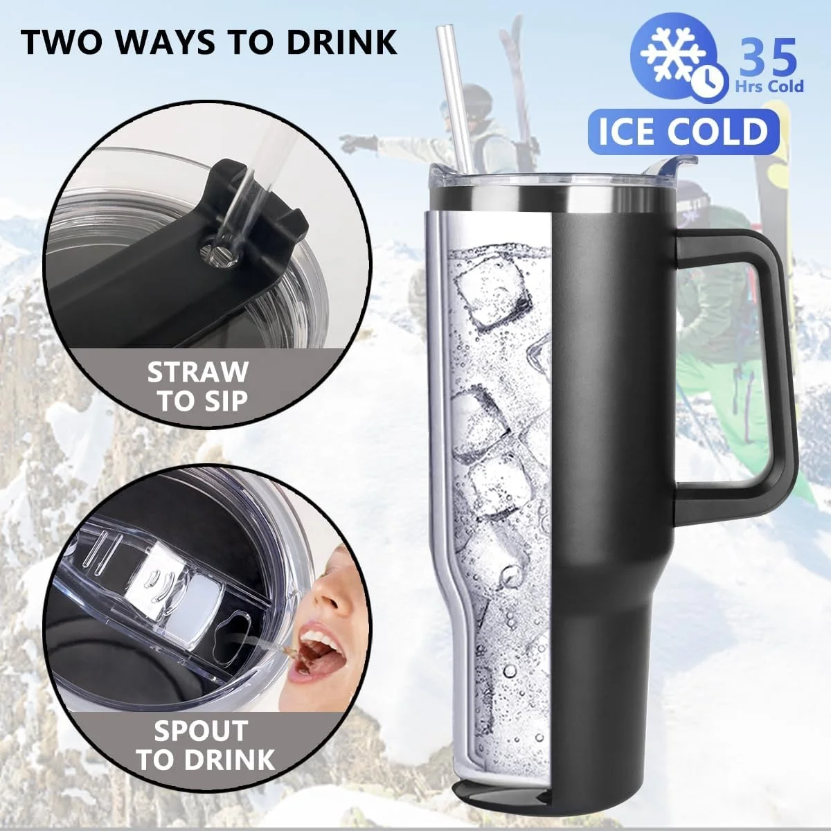 40 oz Tumbler with handle Double Wall Kid Vacuum 304 Stainless Steel HOT Selling Camping CLASSIC Mugs Tumbler with Straw