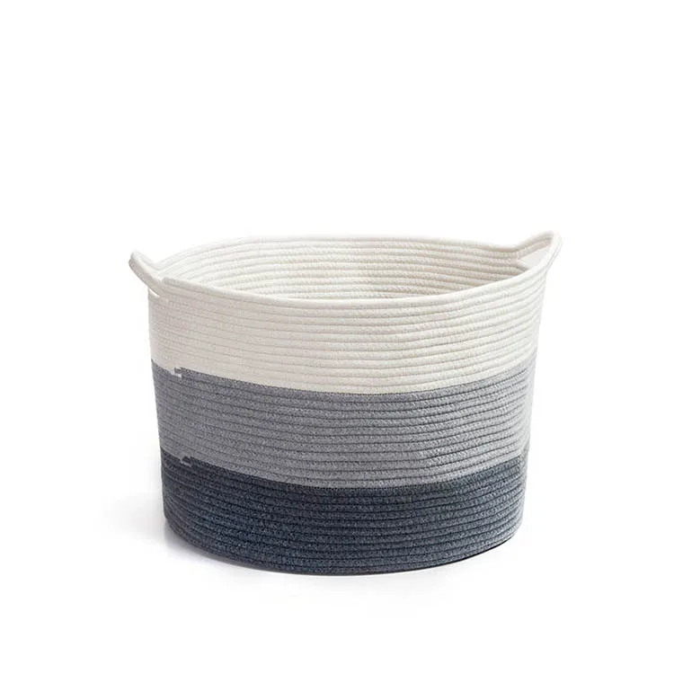 Large Capacity Woven Cotton Rope Storage Basket Rope Handles And Blankets Storage For Living Room Basket With Handle