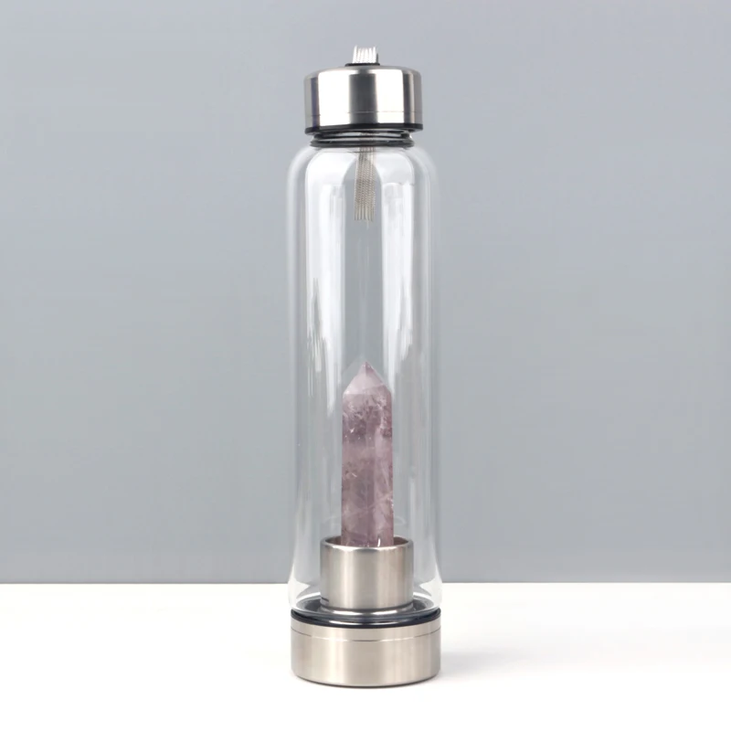 Wholesale Cheap Price Natural Gemstone Drink Healing Stones Infused Elixir Glass Crystal Water Bottle
