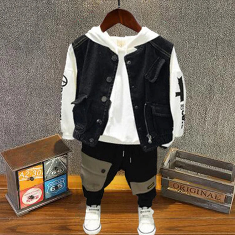 Boys Fashionable Denim Vest Personality Three-piece Suit Children Spring and Autumn Suit
