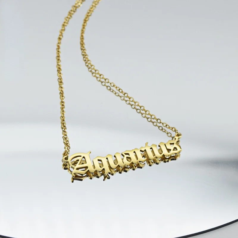 Wholesale Custom 12 Constellation Astrology Horoscope Star Jewelry 18k Gold Plated Stainless Steel Zodiac Sign Pendant Necklace