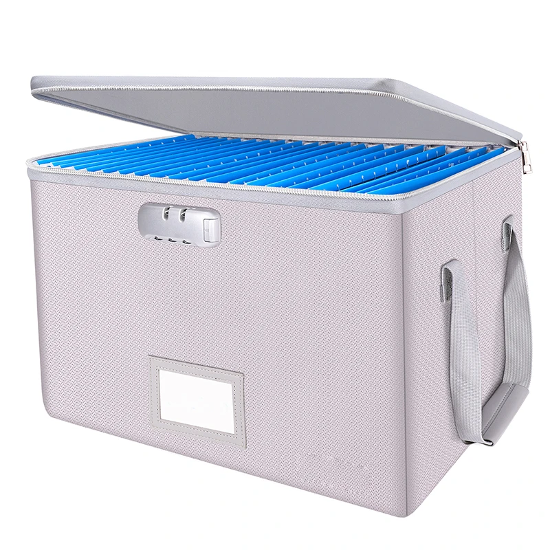 Double Zipper Coded Lock Fireproof Waterproof Document Case For Business School Use Large Capacity Foldable File Storage Box