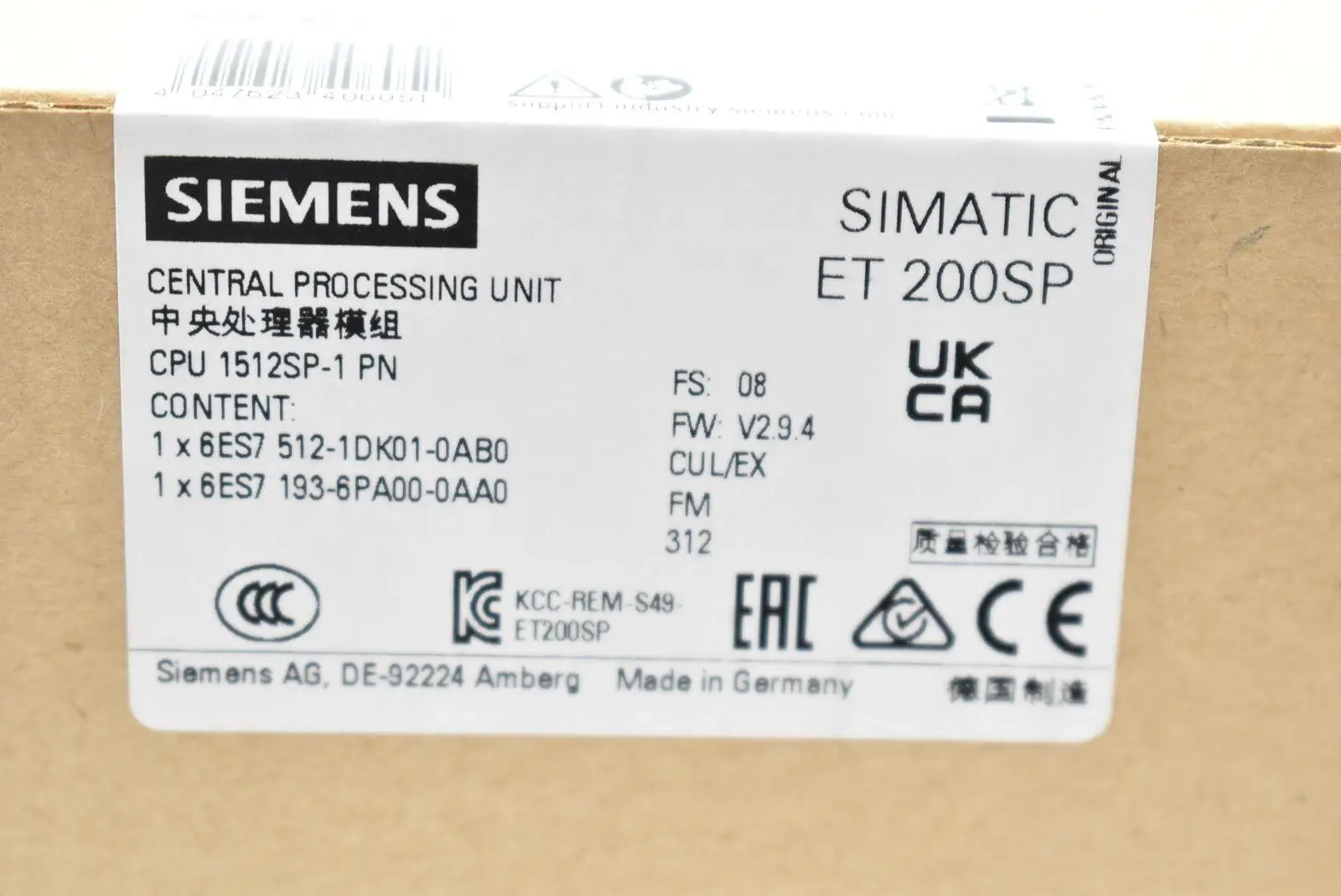 Top Agent 100% Original 6ES7512-1DK01-0AB0 In Stock Siemens SIMATIC DP CPU 1512SP-1 PN for ET 200SP