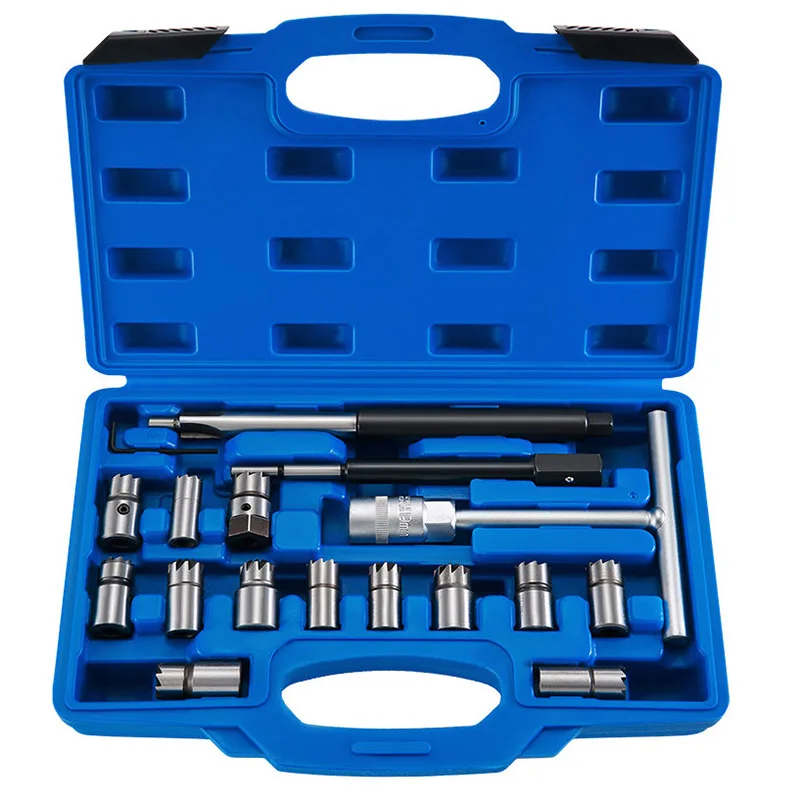 17-Piece Tool Set for Diesel Injectors Cleaning and Repair of Valve Seat Milling Cutters Injector Sealing Ring Extractor