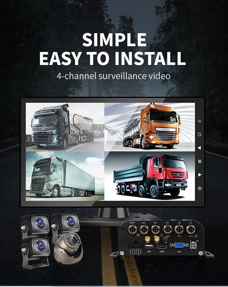 4G GPS WiFI Optional 2TB Hard Disk Recording Vehicle Black Box 10.1 inch Monitor 4CH Bus MDVR 1080P DVR Camera System Car 