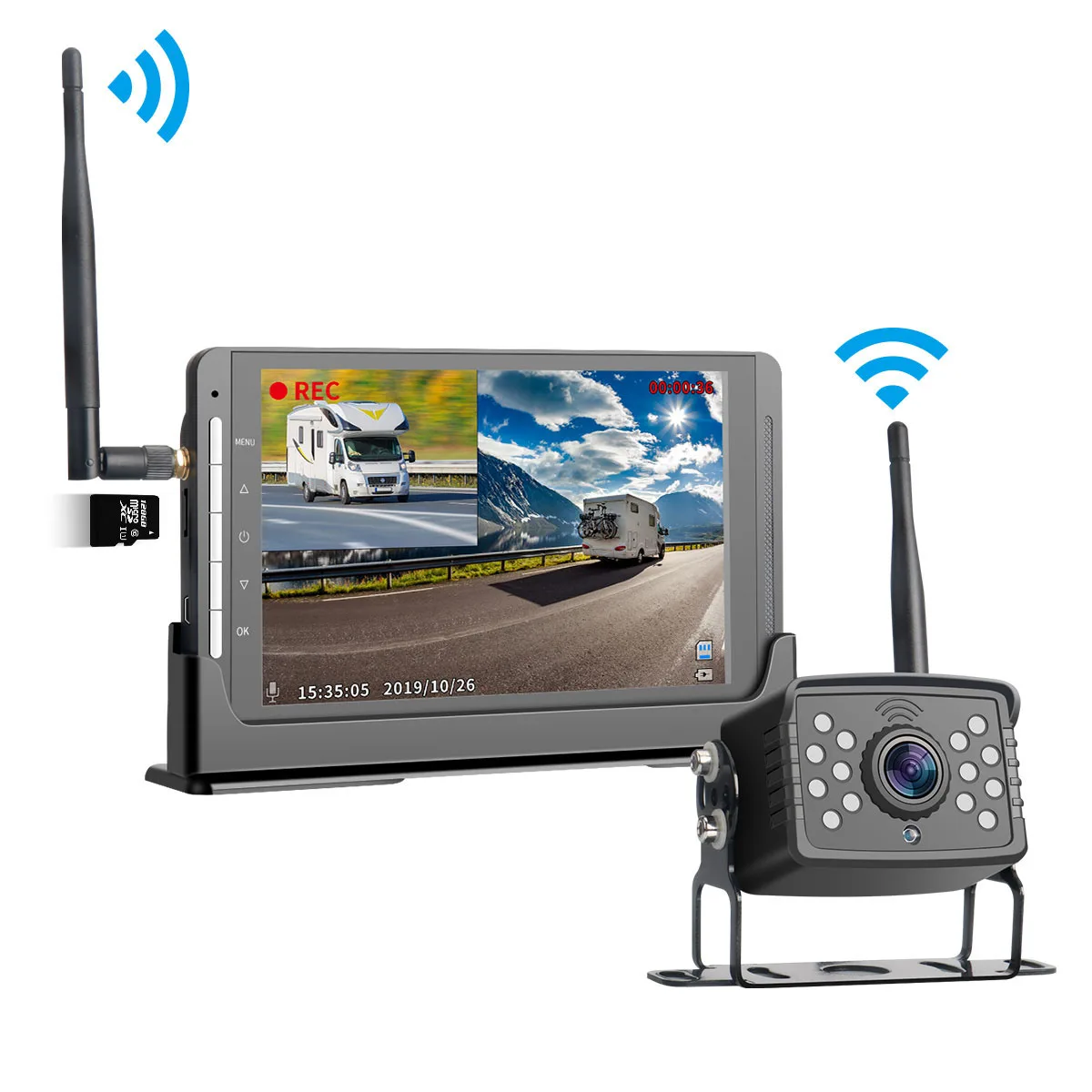 Dash Cam 7 Inch Wireless Dual Lens Loop Recording Super Night Vision 7 Inch DVR Monitor security car camera system wireless