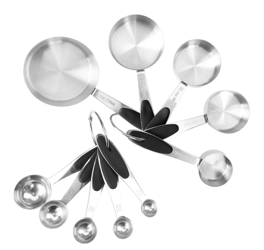 Black set of 10 pcs colorful 410 stainless steel silicone measuring cups and spoons