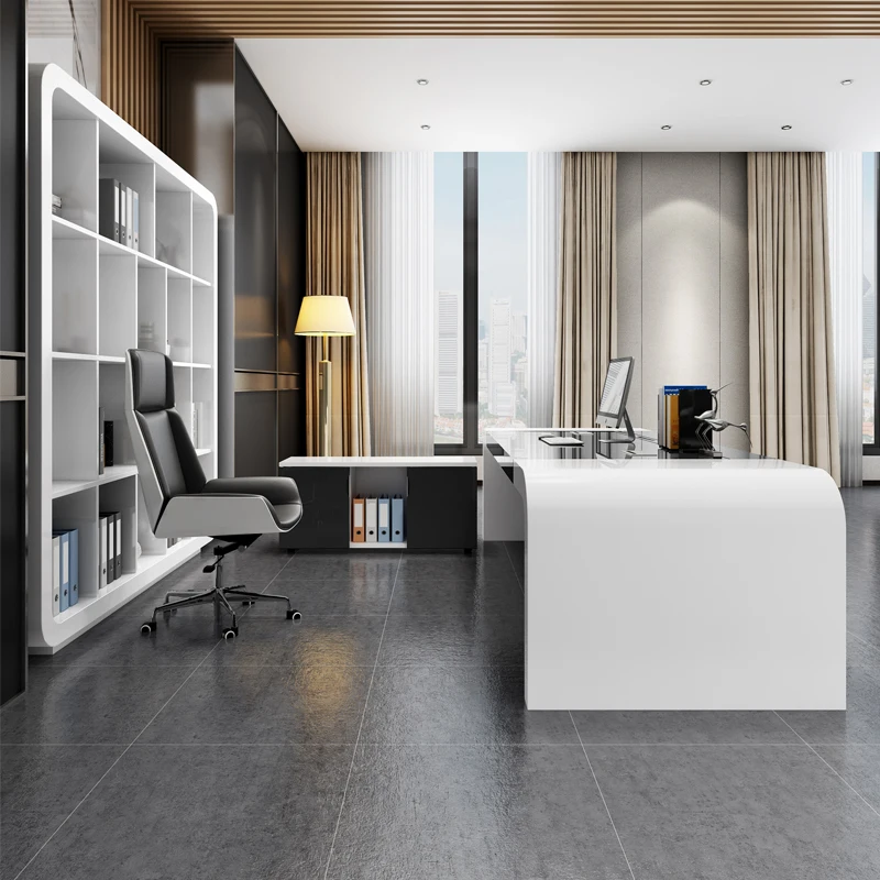escritorio de oficina L shaped Modern executive Office furniture boss office Table white desk commercial furniture schreibtisch
