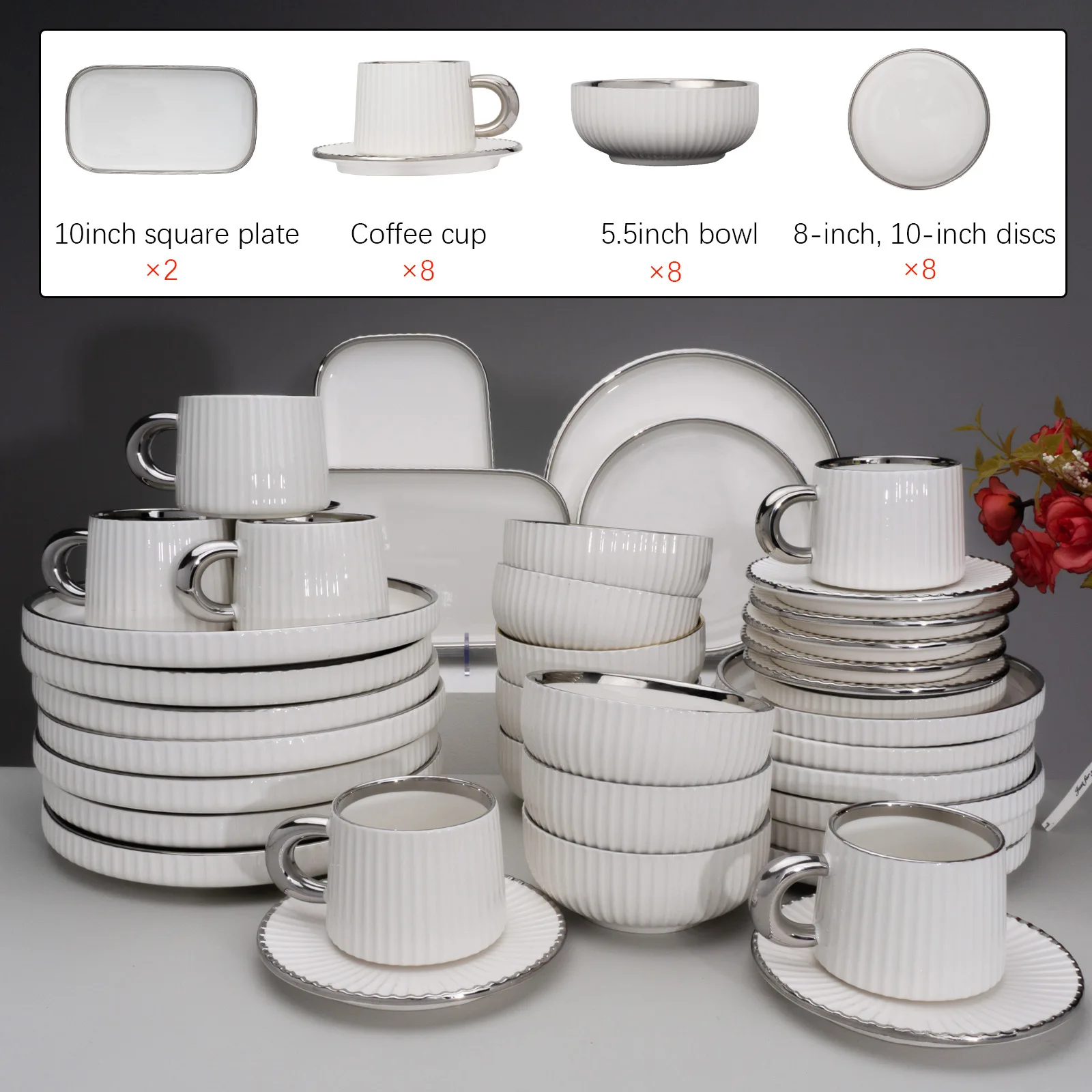 Royal Luxury Porcelain Cup Dinner Plates Ware Sets Nordic Tableware Ceramic Dinnerware Set With Gold Rim