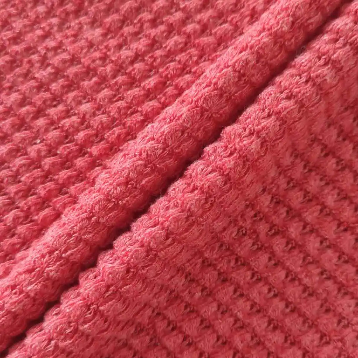 America New Trend Red Soft TR Polyester Rayon Viscose Spandex Waffle Jacquard Knitted Fabric for Daily Wear