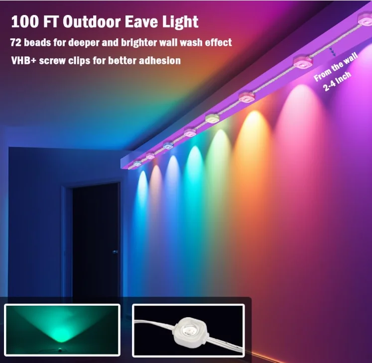 Permanent Christmas Track Lights 36V WS2811 RGBIC SMD5054 LED Christmas Light IP67 Waterproof Outdoor Decorative Lighting