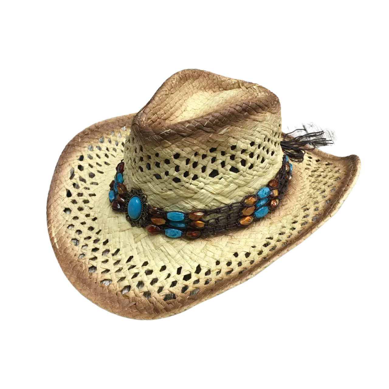 Handmade Raffia Straw Cowboy Hat Mexico Sombreros Carbonization Hollowed Summer Beach Sun West Cowboy Straw Hat