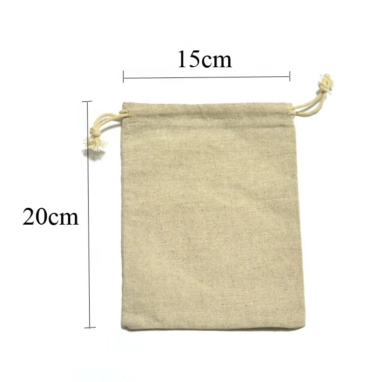 100% pure cotton linen drawstring storage bag with custom logo printed