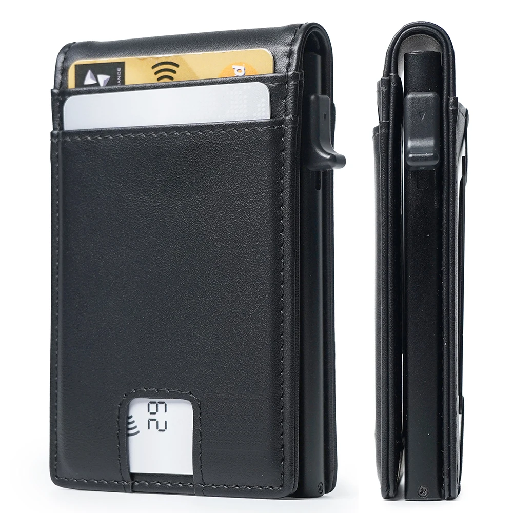 Customized PU Leather Cardholder with Pop-Up Feature  Aluminum Slim Wallet for Credit Cards