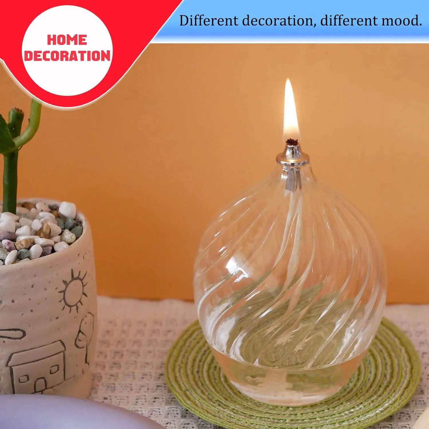 Custom Top Creative Clear Striped Glass Kerosene Lamp Oil Candle