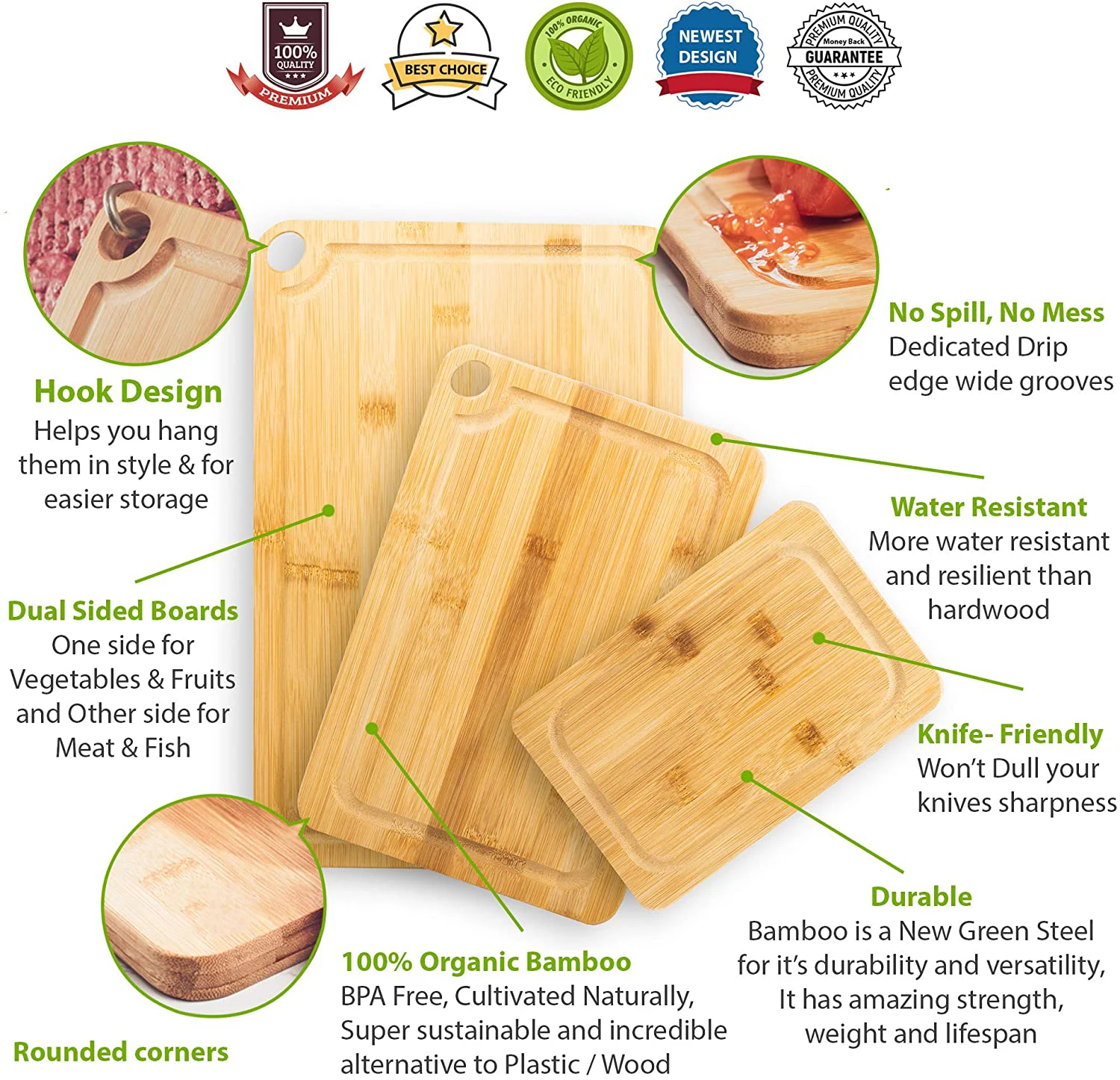 Cheap hot sale top quality  bamboo cutting board set of 3