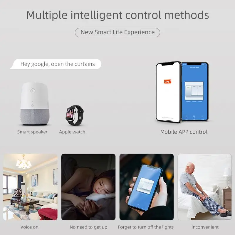Умный выключатель Tuya Zigbee настенный сенсорный с 3 клавишами без нейтрального провода стандарт