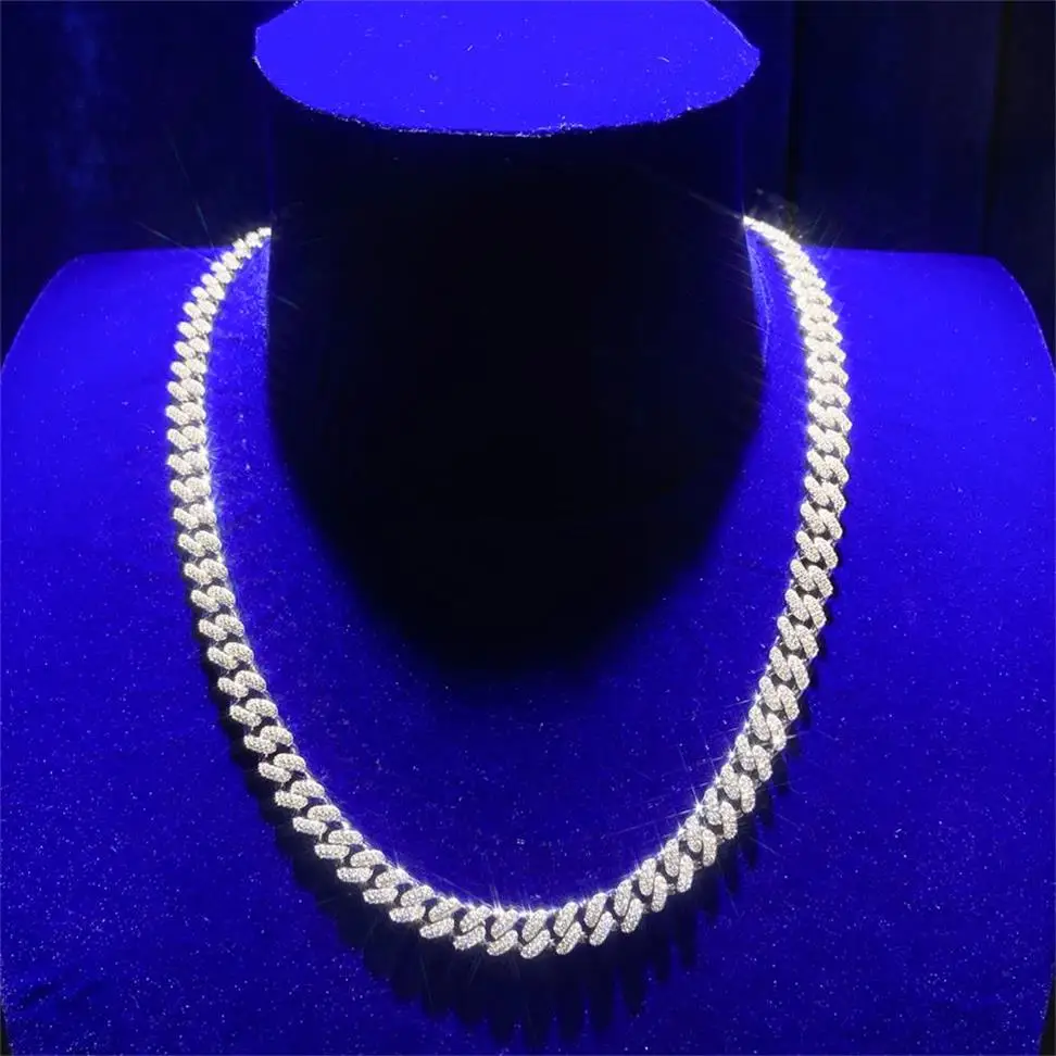 Hip Hop Rappers Jewelry 16mm 14K 18k White Gold Plated 925 Sterling Silver Vvs Moissanite CZ Diamond Iced Out Cuban Link Chain