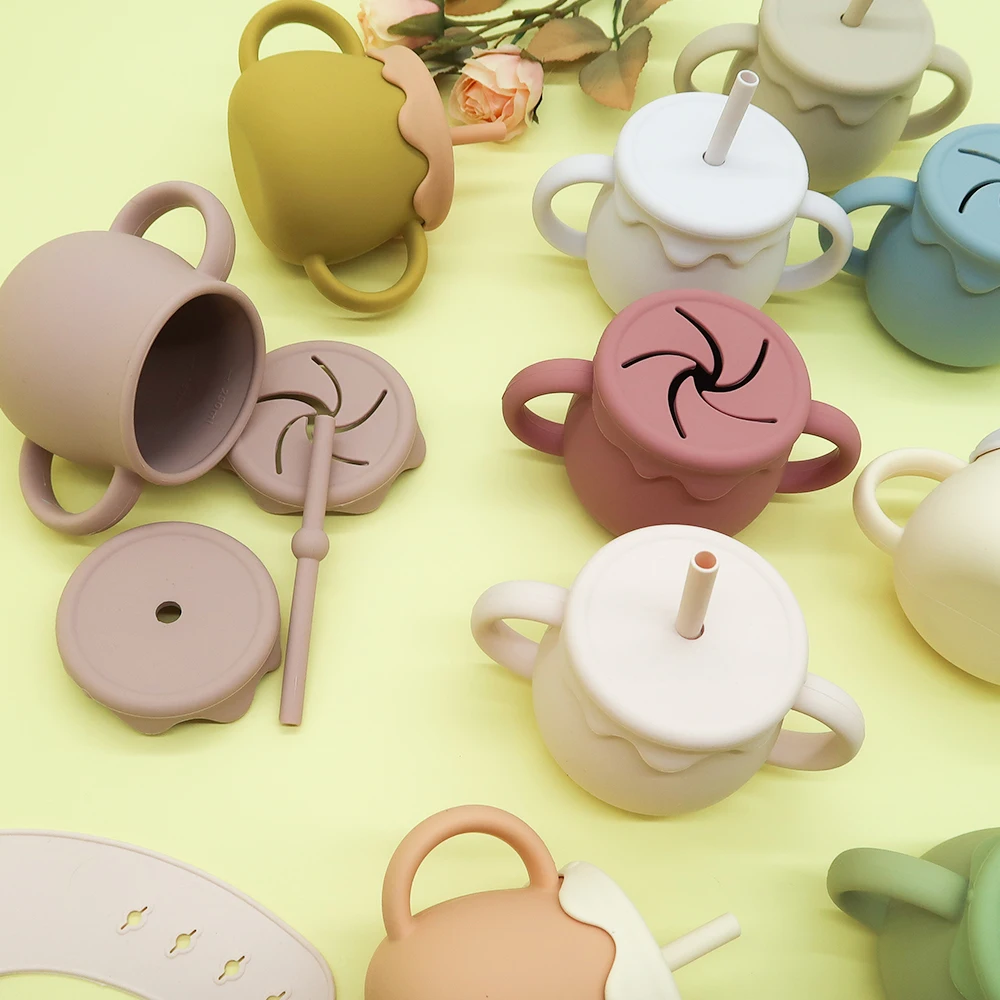 New Eco Friendly Feeding Training Sippy Snack Baby Silicone Cup With Straw