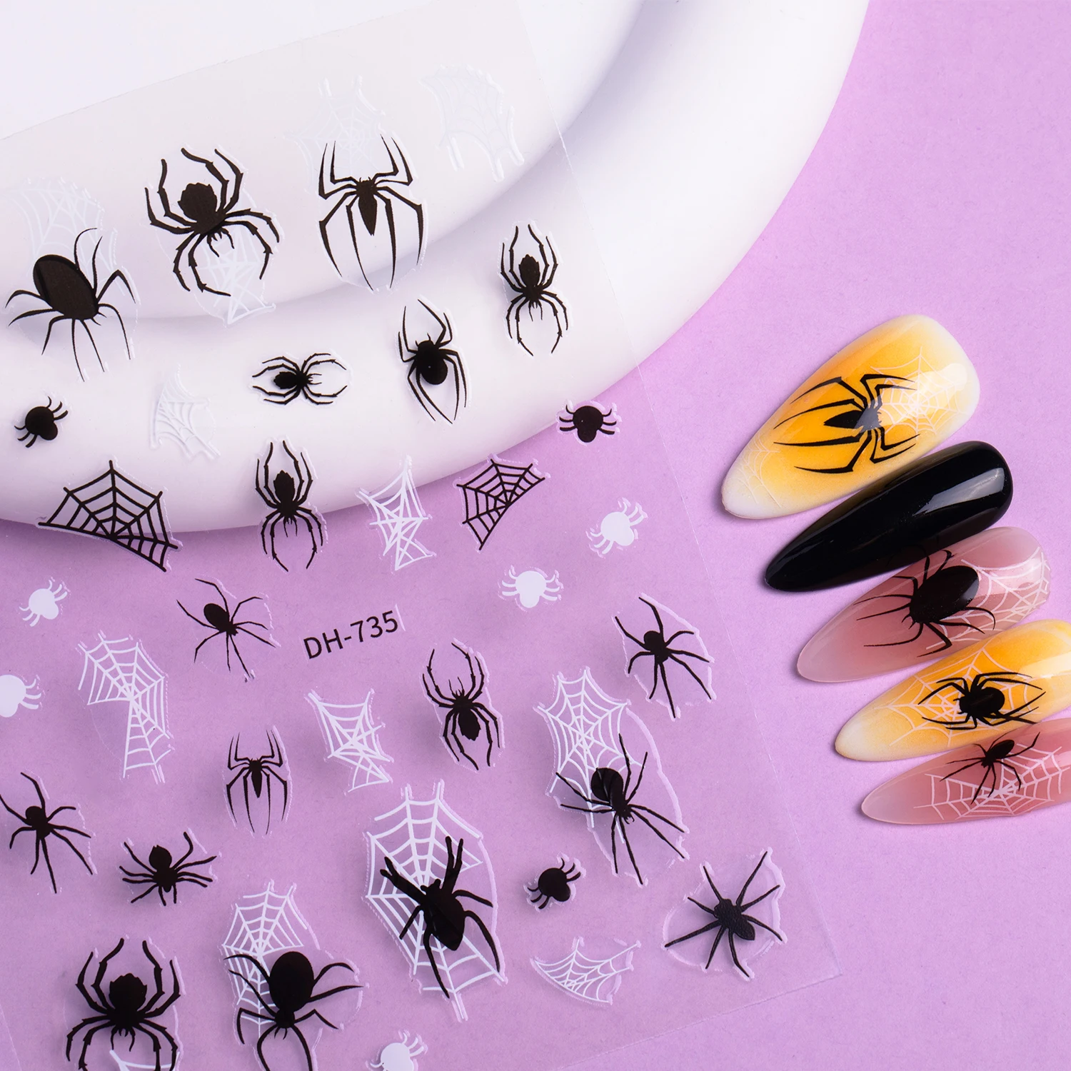 Halloween New 5D Embossed Nail Art Decals Spider Web Vampire Zombie Skull Bone Hand Halloween Nail Stickers