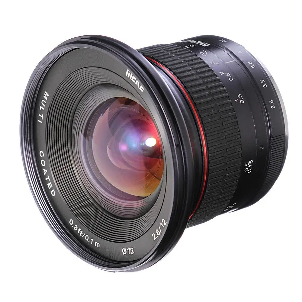 MEKE 12mm F2.8 Ultra Wide Angle Fixed camera Lens with Removeable Hood for Canon EOS NEX FX M43 mount Lens Camera