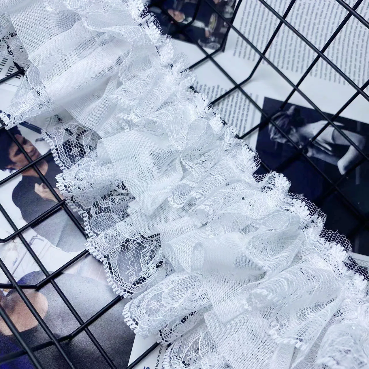 Off-the-shelf stretch three layer lace pleated lace dress Princess dress cuff diy clothing lace trim