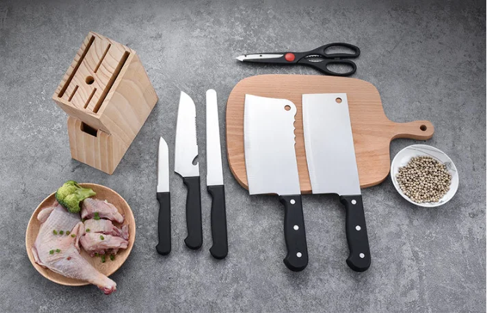 A2754  Business Gift Kitchen 8pcs/set Knife Tool Kitchenware Knife with Wooden Base Home Stainless Steel Kitchen Knives Set