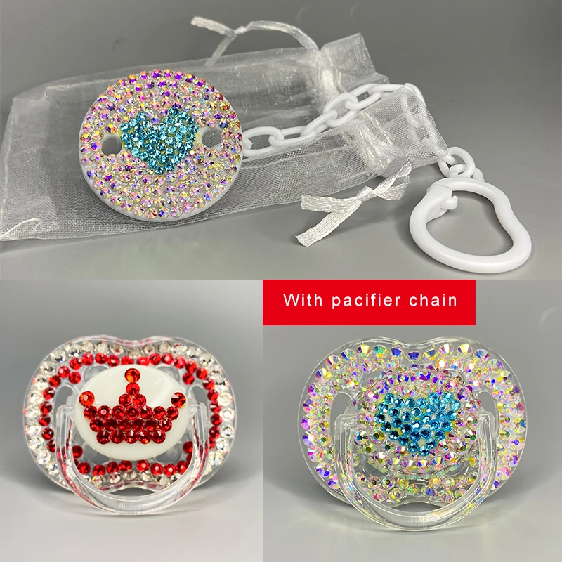 Dollbling Transparent Blue Crown Rhinestone White Strass Bling Luxury Daily Pacifier