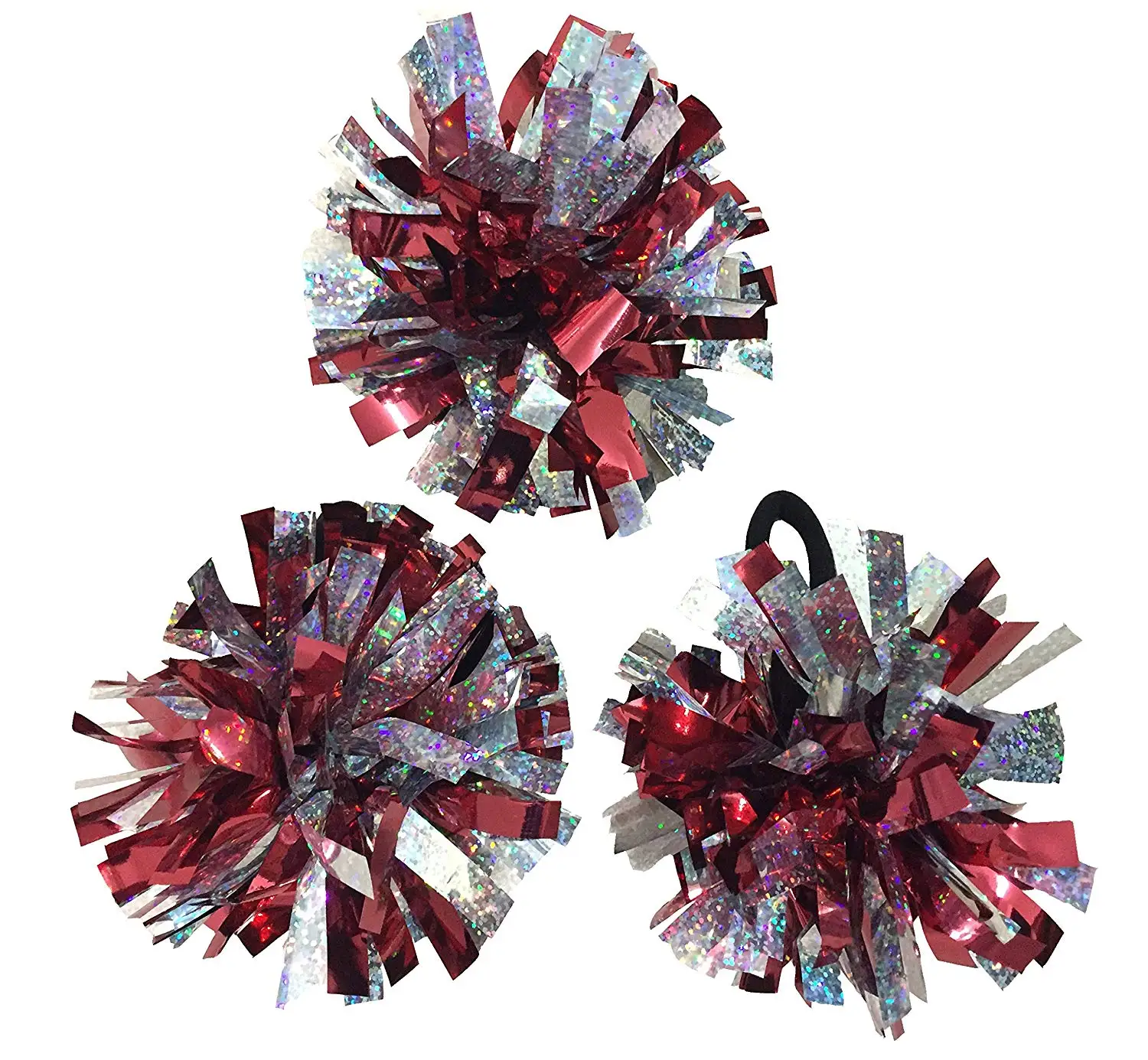 2 inch diameter small hair  pom poms metallic cheerleading with elastic