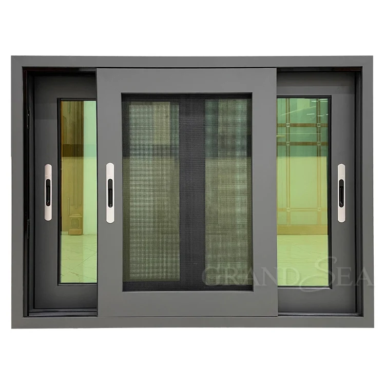 New design picture cheap aluminum double glass sliding window and door price with three track and screen