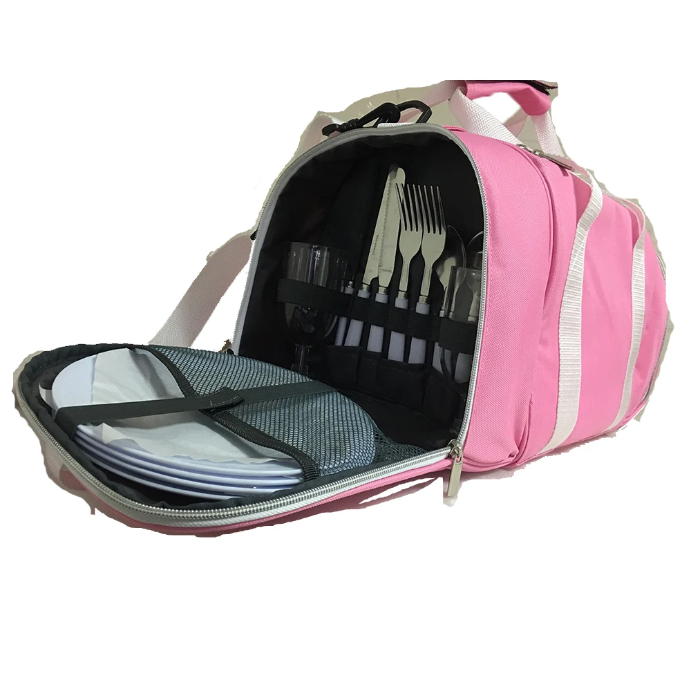 Wholesale picnic sports duffle bag for 4  person with Insulated Cooler Compartment - pink